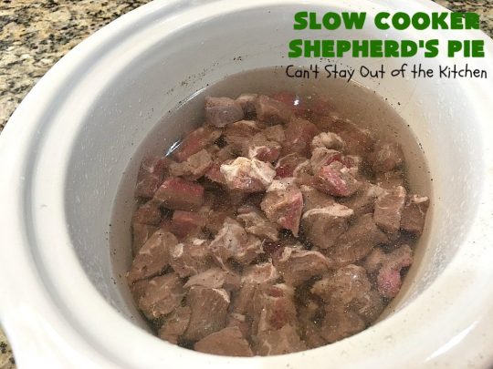 Slow Cooker Shepherd's Pie | Can't Stay Out of the Kitchen | this awesome #ShepherdsPie #recipe will have you licking your chops from the first bite! It's irresistible comfort food & easier to make since it's made in the #SlowCooker. Wonderful for company or family dinners. #beef #cheese #peas #corn #carrots #RedPotatoes #crockpot #SlowCookerShepherdsPie #BestShepherdsPie #FavoriteShepherdsPie