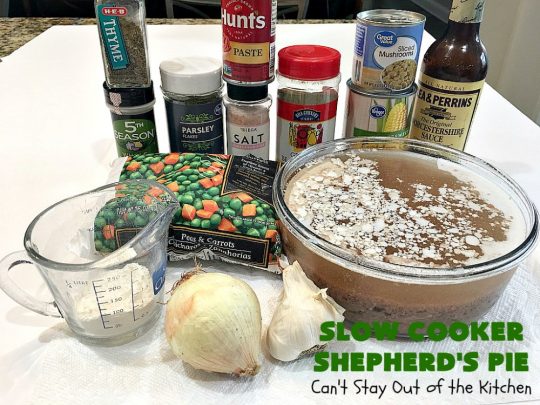 Slow Cooker Shepherd's Pie | Can't Stay Out of the Kitchen | this awesome #ShepherdsPie #recipe will have you licking your chops from the first bite! It's irresistible comfort food & easier to make since it's made in the #SlowCooker. Wonderful for company or family dinners. #beef #cheese #peas #corn #carrots #RedPotatoes #crockpot #SlowCookerShepherdsPie #BestShepherdsPie #FavoriteShepherdsPie