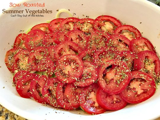 Slow Roasted Summer Vegetables | Can't Stay Out of the Kitchen | you've never had #veggies that taste as wonderful as the way these do. Slow roasting and assorted herbs make these garden vegetables incredibly tasty. #vegan #glutenfree #eggplant #tomatoes #zucchini