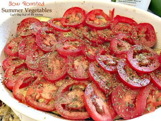 Slow Roasted Summer Vegetables | Can't Stay Out of the Kitchen | you've never had #veggies that taste as wonderful as the way these do. Slow roasting and assorted herbs make these garden vegetables incredibly tasty. #vegan #glutenfree #eggplant #tomatoes #zucchini