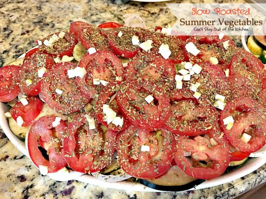 Slow Roasted Summer Vegetables | Can't Stay Out of the Kitchen | you've never had #veggies that taste as wonderful as the way these do. Slow roasting and assorted herbs make these garden vegetables incredibly tasty. #vegan #glutenfree #eggplant #tomatoes #zucchini