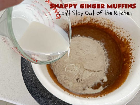 Snappy Ginger Muffins | Can't Stay Out of the Kitchen | #Molasses, #cinnamon & #ginger give these #muffins their fantastic #Gingerbread taste. Every bite will have you dreaming of another! Great for weekend, company or a #holiday #breakfast or #brunch. #HolidayBreakfast #GingerMuffins #SnappyGingerMuffins #GingerbreadMuffins