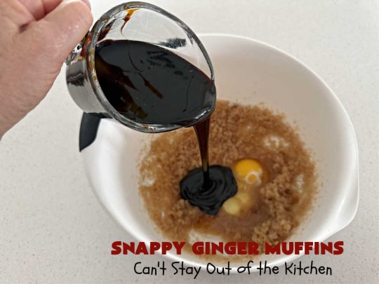 Snappy Ginger Muffins | Can't Stay Out of the Kitchen | #Molasses, #cinnamon & #ginger give these #muffins their fantastic #Gingerbread taste. Every bite will have you dreaming of another! Great for weekend, company or a #holiday #breakfast or #brunch. #HolidayBreakfast #GingerMuffins #SnappyGingerMuffins #GingerbreadMuffins