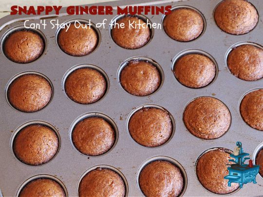 Snappy Ginger Muffins | Can't Stay Out of the Kitchen | #Molasses, #cinnamon & #ginger give these #muffins their fantastic #Gingerbread taste. Every bite will have you dreaming of another! Great for weekend, company or a #holiday #breakfast or #brunch. #HolidayBreakfast #GingerMuffins #SnappyGingerMuffins #GingerbreadMuffins