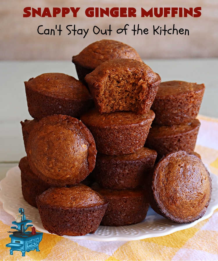Snappy Ginger Muffins | Can't Stay Out of the Kitchen | #Molasses, #cinnamon & #ginger give these #muffins their fantastic #Gingerbread taste. Every bite will have you dreaming of another! Great for weekend, company or a #holiday #breakfast or #brunch. #HolidayBreakfast #GingerMuffins #SnappyGingerMuffins #GingerbreadMuffins