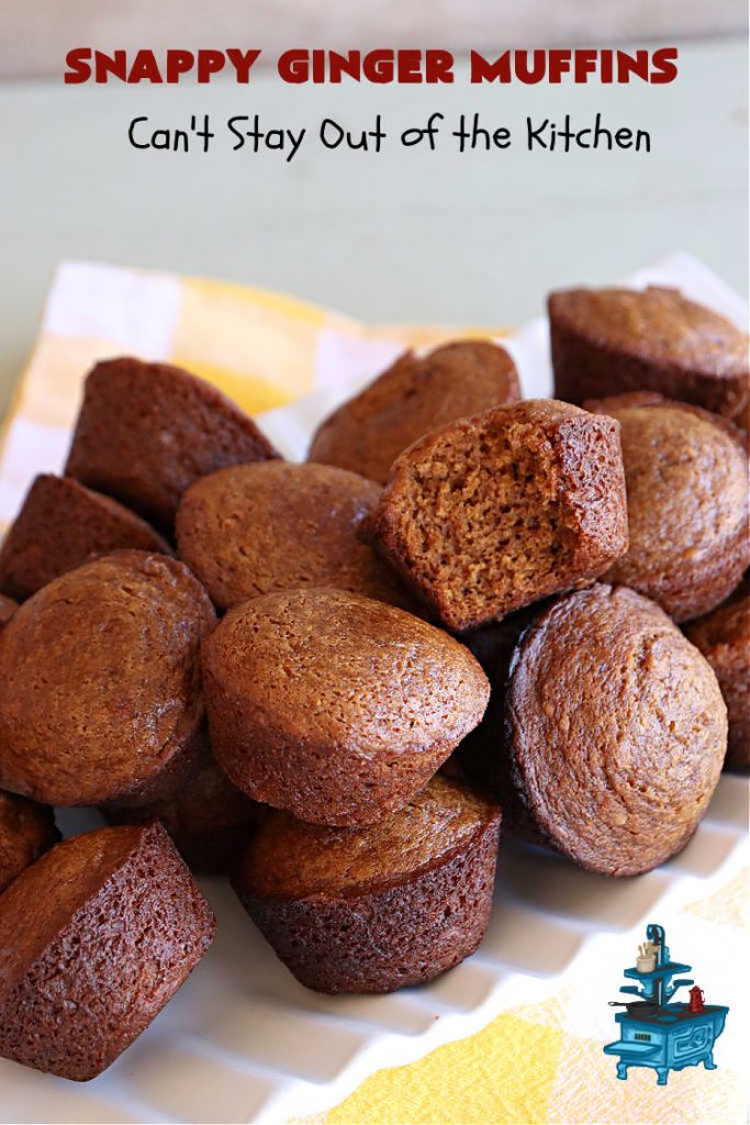 Snappy Ginger Muffins | Can't Stay Out of the Kitchen | #Molasses, #cinnamon & #ginger give these #muffins their fantastic #Gingerbread taste. Every bite will have you dreaming of another! Great for weekend, company or a #holiday #breakfast or #brunch. #HolidayBreakfast #GingerMuffins #SnappyGingerMuffins #GingerbreadMuffins