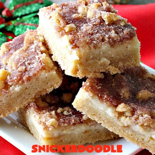 Snickerdoodle Cheesecake Bars | Can't Stay Out of the Kitchen | these #brownie-type #cookies are awesome! They're terrific treats for #holiday baking, potlucks or #tailgating. #dessert #cheesecake #snickerdoodles