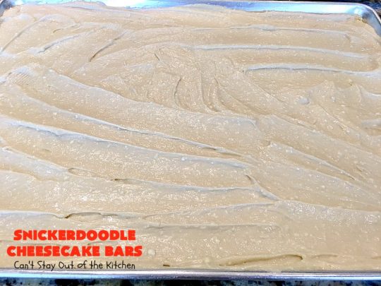 Snickerdoodle Cheesecake Bars | Can't Stay Out of the Kitchen | these #brownie-type #cookies are awesome! They're terrific treats for #holiday baking, potlucks or #tailgating. #dessert #cheesecake #snickerdoodles