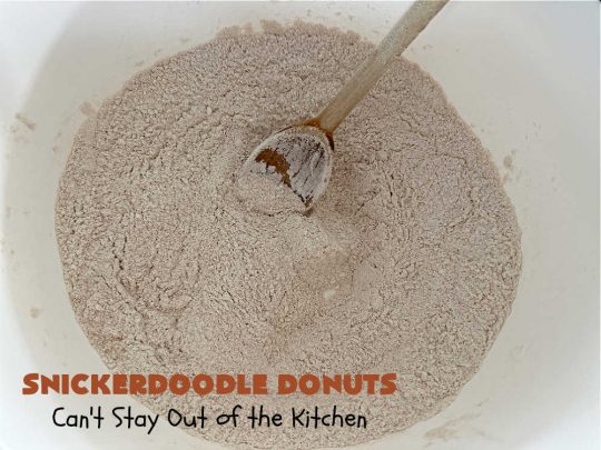 Snickerdoodle Donuts | Can't Stay Out of the Kitchen | #SnickerdoodleDonuts are outrageously good! These marvelous #donuts include triple the #cinnamon & #Snickerdoodle flavor with both cinnamon & #CinnamonChips in the batter & a thick #CinnamonSugar coating on the outside that puts them over-the-top. Perfect for a weekend, company or #holiday #breakfast. Everyone will rave over these! #HolidayBreakfast