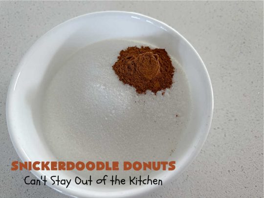 Snickerdoodle Donuts | Can't Stay Out of the Kitchen | #SnickerdoodleDonuts are outrageously good! These marvelous #donuts include triple the #cinnamon & #Snickerdoodle flavor with both cinnamon & #CinnamonChips in the batter & a thick #CinnamonSugar coating on the outside that puts them over-the-top. Perfect for a weekend, company or #holiday #breakfast. Everyone will rave over these! #HolidayBreakfast