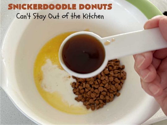 Snickerdoodle Donuts | Can't Stay Out of the Kitchen | #SnickerdoodleDonuts are outrageously good! These marvelous #donuts include triple the #cinnamon & #Snickerdoodle flavor with both cinnamon & #CinnamonChips in the batter & a thick #CinnamonSugar coating on the outside that puts them over-the-top. Perfect for a weekend, company or #holiday #breakfast. Everyone will rave over these! #HolidayBreakfast