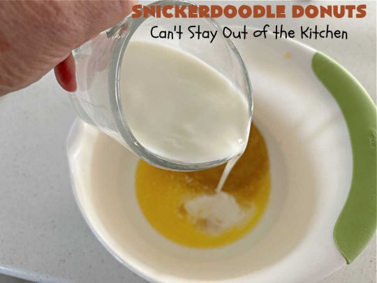 Snickerdoodle Donuts | Can't Stay Out of the Kitchen | #SnickerdoodleDonuts are outrageously good! These marvelous #donuts include triple the #cinnamon & #Snickerdoodle flavor with both cinnamon & #CinnamonChips in the batter & a thick #CinnamonSugar coating on the outside that puts them over-the-top. Perfect for a weekend, company or #holiday #breakfast. Everyone will rave over these! #HolidayBreakfast