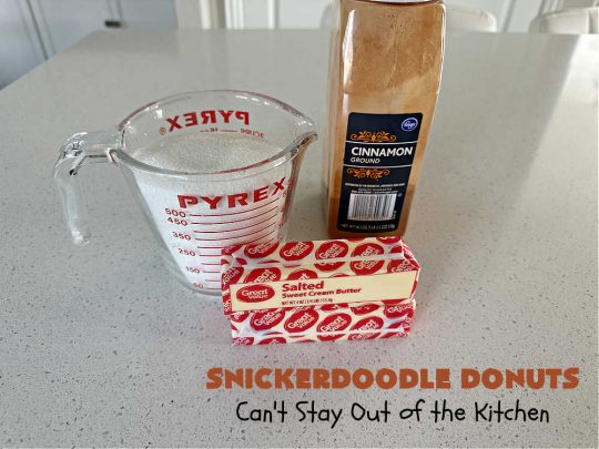 Snickerdoodle Donuts | Can't Stay Out of the Kitchen | #SnickerdoodleDonuts are outrageously good! These marvelous #donuts include triple the #cinnamon & #Snickerdoodle flavor with both cinnamon & #CinnamonChips in the batter & a thick #CinnamonSugar coating on the outside that puts them over-the-top. Perfect for a weekend, company or #holiday #breakfast. Everyone will rave over these! #HolidayBreakfast