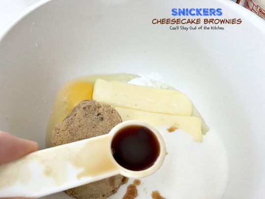Snickers Cheesecake Brownies | Can't Stay Out of the Kitchen | You will absolutely devour these sensational #brownies! #Snickers #cheesecake & #chocolatechip #cookie dough are terrific together! #chocolate #dessert