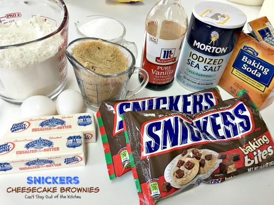 Snickers Cheesecake Brownies | Can't Stay Out of the Kitchen | You will absolutely devour these sensational #brownies! #Snickers #cheesecake & #chocolatechip #cookie dough are terrific together! #chocolate #dessert