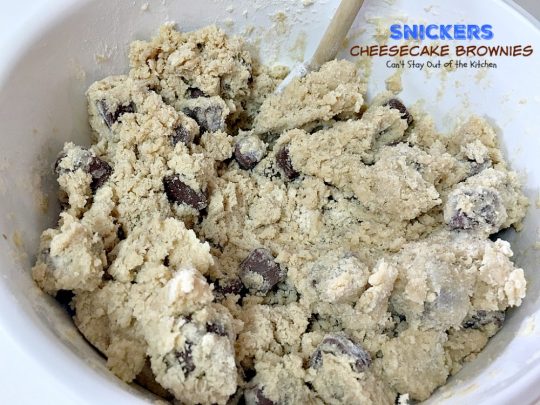 Snickers Cheesecake Brownies | Can't Stay Out of the Kitchen | You will absolutely devour these sensational #brownies! #Snickers #cheesecake & #chocolatechip #cookie dough are terrific together! #chocolate #dessert