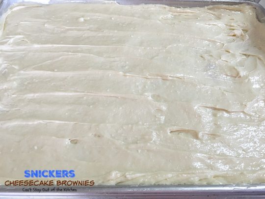 Snickers Cheesecake Brownies | Can't Stay Out of the Kitchen | You will absolutely devour these sensational #brownies! #Snickers #cheesecake & #chocolatechip #cookie dough are terrific together! #chocolate #dessert