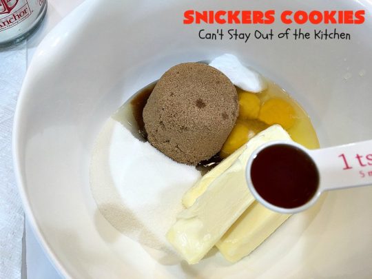 Snickers Cookies | Can't Stay Out of the Kitchen | these #cookies are so irresistible. They're made with original #SnickersBars so they're filled with #chocolate, #caramel & #peanuts. Every bite will have you drooling. Great for potlucks, #tailgating parties or any special occasion. #dessert #holiday #Snickers #HolidayDessert #ChristmasCookieExchange #ChocolateDessert #CaramelDessert #PeanutDessert #SnickersDessert #SnickersCookies