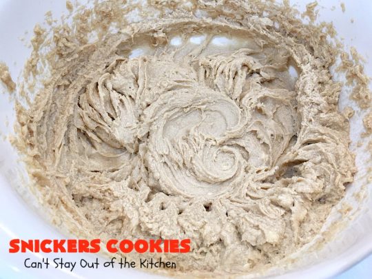 Snickers Cookies | Can't Stay Out of the Kitchen | these #cookies are so irresistible. They're made with original #SnickersBars so they're filled with #chocolate, #caramel & #peanuts. Every bite will have you drooling. Great for potlucks, #tailgating parties or any special occasion. #dessert #holiday #Snickers #HolidayDessert #ChristmasCookieExchange #ChocolateDessert #CaramelDessert #PeanutDessert #SnickersDessert #SnickersCookies