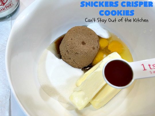 Snickers Crisper Cookies | Can't Stay Out of the Kitchen | these adorable #cookies are made with #SnickersCrisperBars. They're totally spectacular & the ultimate #chocolate cookie sensation. Every bite will knock your socks off! Great for potlucks, #tailgating parties or #holidays. #SnickersBars #SnickersCandyBars #SnickersCrisperCookies #SnickersDessert