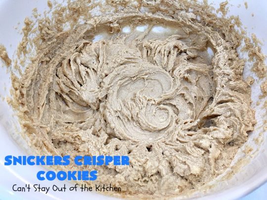 Snickers Crisper Cookies | Can't Stay Out of the Kitchen | these adorable #cookies are made with #SnickersCrisperBars. They're totally spectacular & the ultimate #chocolate cookie sensation. Every bite will knock your socks off! Great for potlucks, #tailgating parties or #holidays. #SnickersBars #SnickersCandyBars #SnickersCrisperCookies #SnickersDessert