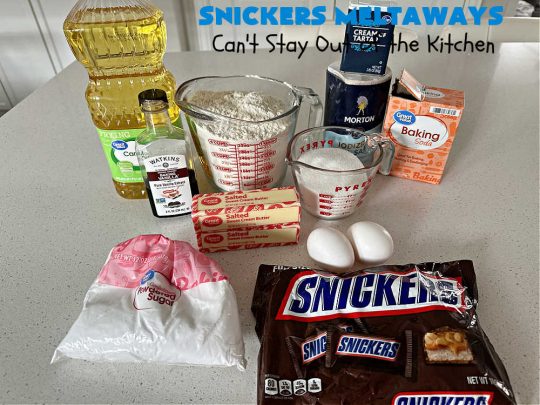 Snickers Meltaways | Can't Stay Out of the Kitchen | these luscious #MeltInYourMouth #cookies are so fabulous they will be gobbled up in no time! They're #SugarCookies with #SnickersBars added to the mix. If you're a #Snickers lover, this lovely #dessert will rock your world! Great for #tailgating parties, potlucks or a #ChristmasCookieExchange. #Peanuts #chocolate #caramel #SnickersMeltaways