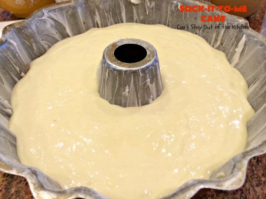 Sock-It-To-Me Cake | Can't Stay Out of the Kitchen | this fantastic #cake will knock your socks off! It has a lovely #pecan streusel filling in the middle & it's glazed with vanilla icing. We serve this as a #coffeecake for #breakfast or for #dessert. #Brunch #Holiday #cinnamon #HolidayBreakfast #SockItToMeCake 