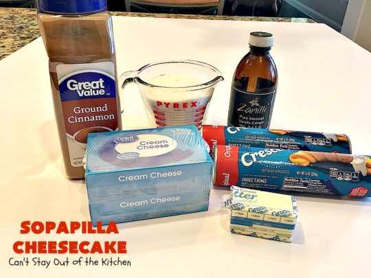 Sopapilla Cheesecake | Can't Stay Out of the Kitchen | this delicious #cheesecake uses only 6 ingredients! It's so easy, making it the perfect #dessert for company. #TexMex #creamcheese #PillsburyCrescentRolls #cinnamon
