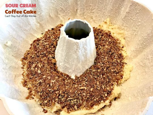 Sour Cream Coffee Cake | Can't Stay Out of the Kitchen | this luscious #coffeecake has a #praline filling to die for! Great for a #holiday #breakfast or #dessert. #cake