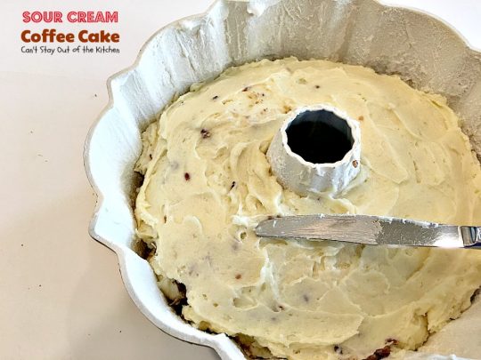 Sour Cream Coffee Cake | Can't Stay Out of the Kitchen | this luscious #coffeecake has a #praline filling to die for! Great for a #holiday #breakfast or #dessert. #cake