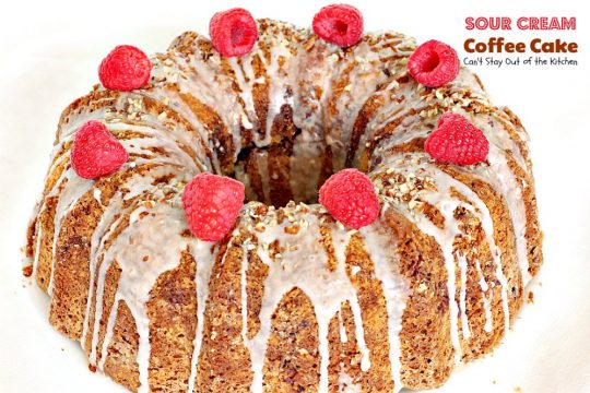 Sour Cream Coffee Cake | Can't Stay Out of the Kitchen | this luscious #coffeecake has a #praline filling to die for! Great for a #holiday #breakfast or #dessert. #cake