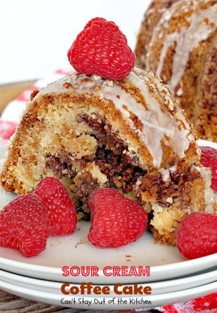 Sour Cream Coffee Cake | Can't Stay Out of the Kitchen | this luscious #coffeecake has a #praline filling to die for! Great for a #holiday #breakfast or #dessert. #cake