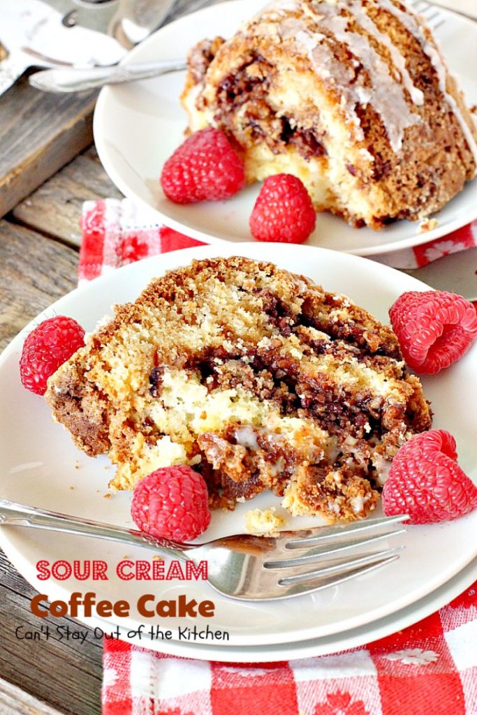 Sour Cream Coffee Cake | Can't Stay Out of the Kitchen | this luscious #coffeecake has a #praline filling to die for! Great for a #holiday #breakfast or #dessert. #cake