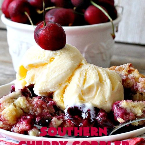 Southern Cherry Cobbler | Can't Stay Out of the Kitchen | This fantastic #cherry #cobbler is the perfect #dessert for company now that fresh #cherries are in season. Terrific for potlucks & backyard BBQs. #cherrycobbler #Canbassador #NorthwestCherryGrowers