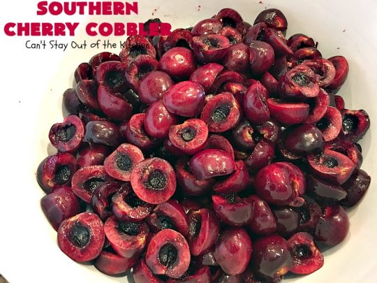 Southern Cherry Cobbler | Can't Stay Out of the Kitchen | This fantastic #cherry #cobbler is the perfect #dessert for company now that fresh #cherries are in season. Terrific for potlucks & backyard BBQs. #cherrycobbler #Canbassador #NorthwestCherryGrowers