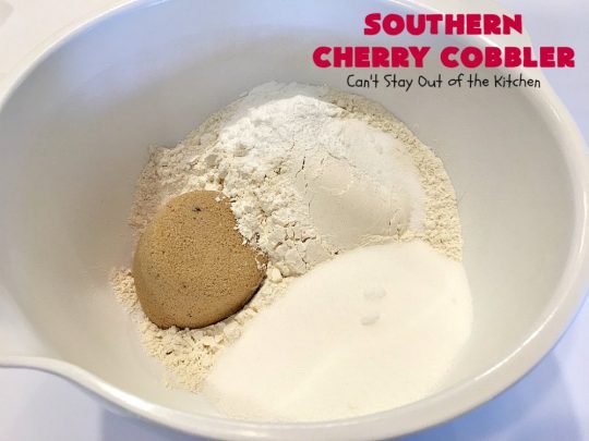 Southern Cherry Cobbler | Can't Stay Out of the Kitchen | This fantastic #cherry #cobbler is the perfect #dessert for company now that fresh #cherries are in season. Terrific for potlucks & backyard BBQs. #cherrycobbler #Canbassador #NorthwestCherryGrowers