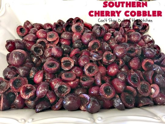 Southern Cherry Cobbler | Can't Stay Out of the Kitchen | This fantastic #cherry #cobbler is the perfect #dessert for company now that fresh #cherries are in season. Terrific for potlucks & backyard BBQs. #cherrycobbler #Canbassador #NorthwestCherryGrowers