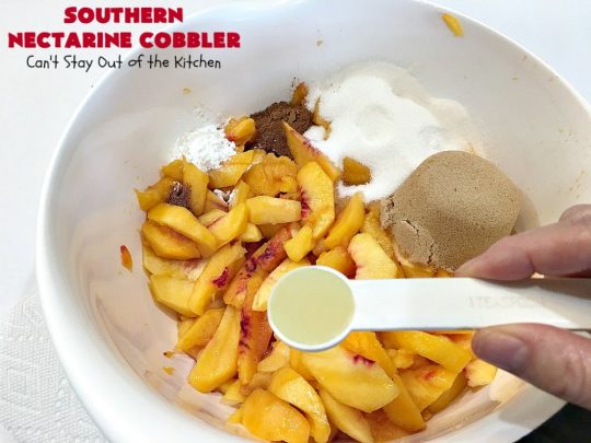 Southern Nectarine Cobbler | Can't Stay Out of the Kitchen | this sensational #cobbler will knock your socks off! I served it to a houseful of company & everyone loved it. It tastes a lot like #PeachCobbler but it's made with #nectarines. #dessert #southern #SouthernNectarineCobbler #NectarineDessert #Canbassador #WashingtonStateFruitCommission #WashingtonStoneFruitGrowers #WashingtonStateStoneFruitGrowers