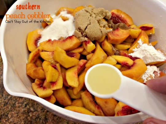 Southern Peach Cobbler | Can't Stay Out of the Kitchen | BEST #peachcobbler recipe ever! We loved this cobbler served with #icecream. #peaches #dessert