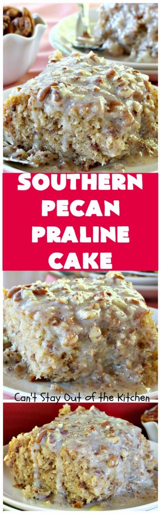 Southern Pecan Praline Cake | Can't Stay Out of the Kitchen | this fantastic #cake tastes like eating #pralines in a butter #pecan cake! It explodes in flavor & is perfect for #dessert or a #holiday #breakfast since it has the consistency of #coffeecake. #Easter #MothersDay #FathersDay