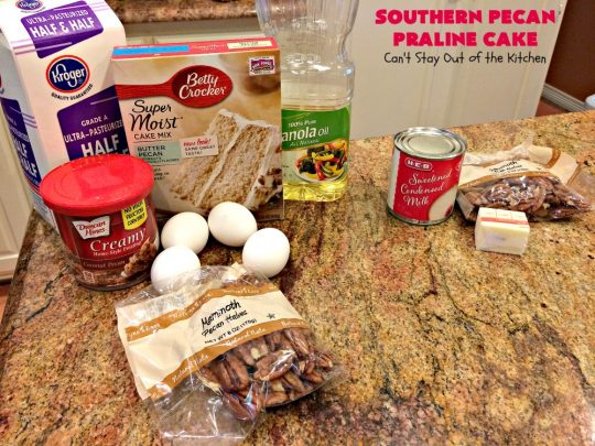 Southern Pecan Praline Cake | Can't Stay Out of the Kitchen | this fantastic #cake tastes like eating #pralines in a butter #pecan cake! It explodes in flavor & is perfect for #dessert or a #holiday #breakfast since it has the consistency of #coffeecake. #Easter #MothersDay #FathersDay