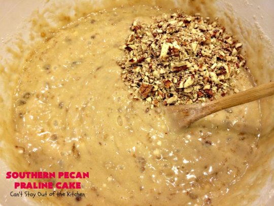 Southern Pecan Praline Cake | Can't Stay Out of the Kitchen | this fantastic #cake tastes like eating #pralines in a butter #pecan cake! It explodes in flavor & is perfect for #dessert or a #holiday #breakfast since it has the consistency of #coffeecake. #Easter #MothersDay #FathersDay