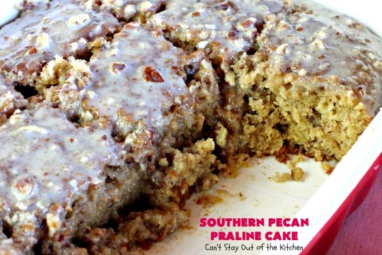 Southern Pecan Praline Cake | Can't Stay Out of the Kitchen | this fantastic #cake tastes like eating #pralines in a butter #pecan cake! It explodes in flavor & is perfect for #dessert or a #holiday #breakfast since it has the consistency of #coffeecake. #Easter #MothersDay #FathersDay