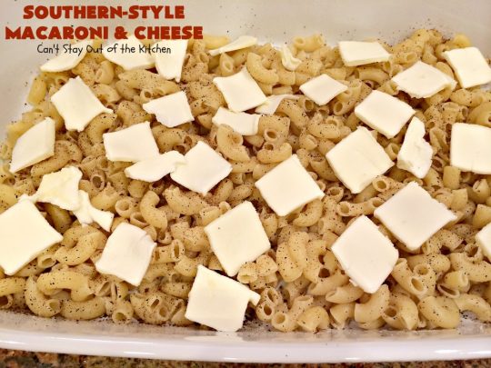 Southern-Style Macaroni and Cheese | Can't Stay Out of the Kitchen | I love this fantastic #macaroni & #cheese dish. It uses 3 cheeses & gets its zip from #cajun seasoning. This kid-friendly #casserole is perfect for potlucks or #MeatlessMondays. #macaroniandcheese