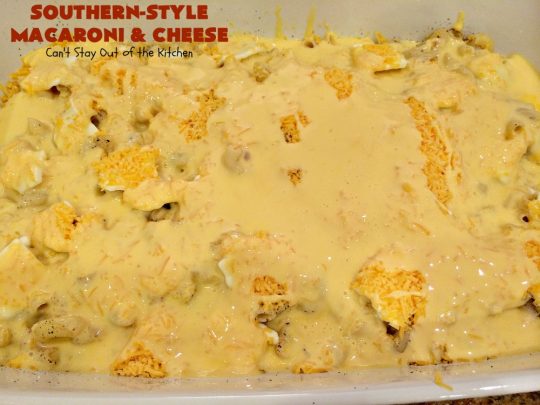 Southern-Style Macaroni and Cheese | Can't Stay Out of the Kitchen | I love this fantastic #macaroni & #cheese dish. It uses 3 cheeses & gets its zip from #cajun seasoning. This kid-friendly #casserole is perfect for potlucks or #MeatlessMondays. #macaroniandcheese