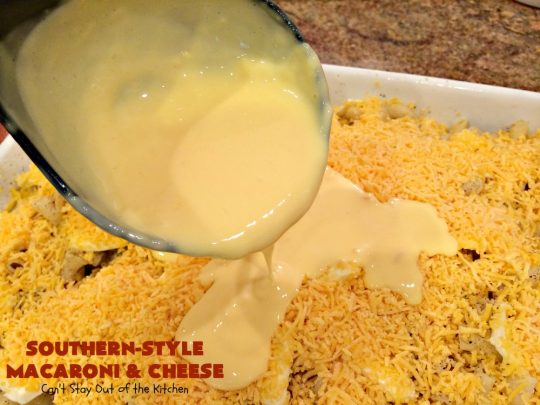 Southern-Style Macaroni and Cheese | Can't Stay Out of the Kitchen | I love this fantastic #macaroni & #cheese dish. It uses 3 cheeses & gets its zip from #cajun seasoning. This kid-friendly #casserole is perfect for potlucks or #MeatlessMondays. #macaroniandcheese