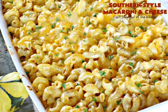 Southern-Style Macaroni and Cheese | Can't Stay Out of the Kitchen | I love this fantastic #macaroni & #cheese dish. It uses 3 cheeses & gets its zip from #cajun seasoning. This kid-friendly #casserole is perfect for potlucks or #MeatlessMondays. #macaroniandcheese