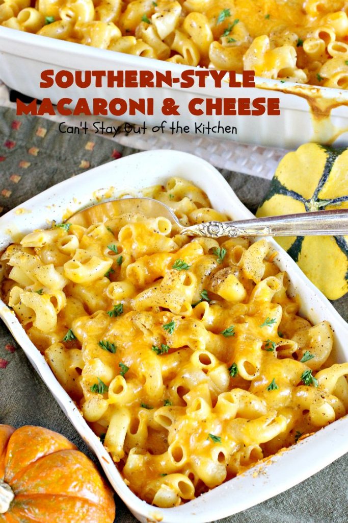 Southern-Style Macaroni and Cheese | Can't Stay Out of the Kitchen | I love this fantastic #macaroni & #cheese dish. It uses 3 cheeses & gets its zip from #cajun seasoning. This kid-friendly #casserole is perfect for potlucks or #MeatlessMondays. #macaroniandcheese