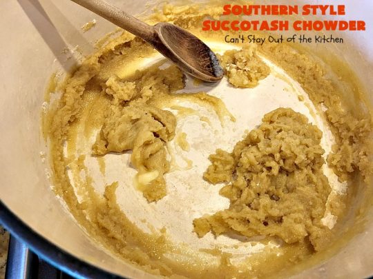 Southern Style Succotash Chowder | Can't Stay Out of the Kitchen | this amazing #soup is loaded with #corn #limabeans #bacon & other veggies. It's a terrific meal for cold winter days when you want a hot lunch or dinner. #glutenfree