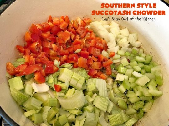 Southern Style Succotash Chowder | Can't Stay Out of the Kitchen | this amazing #soup is loaded with #corn #limabeans #bacon & other veggies. It's a terrific meal for cold winter days when you want a hot lunch or dinner. #glutenfree